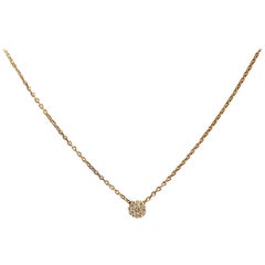 18 Karat Solid Yellow Gold White Diamond Cluster Pendant Necklace