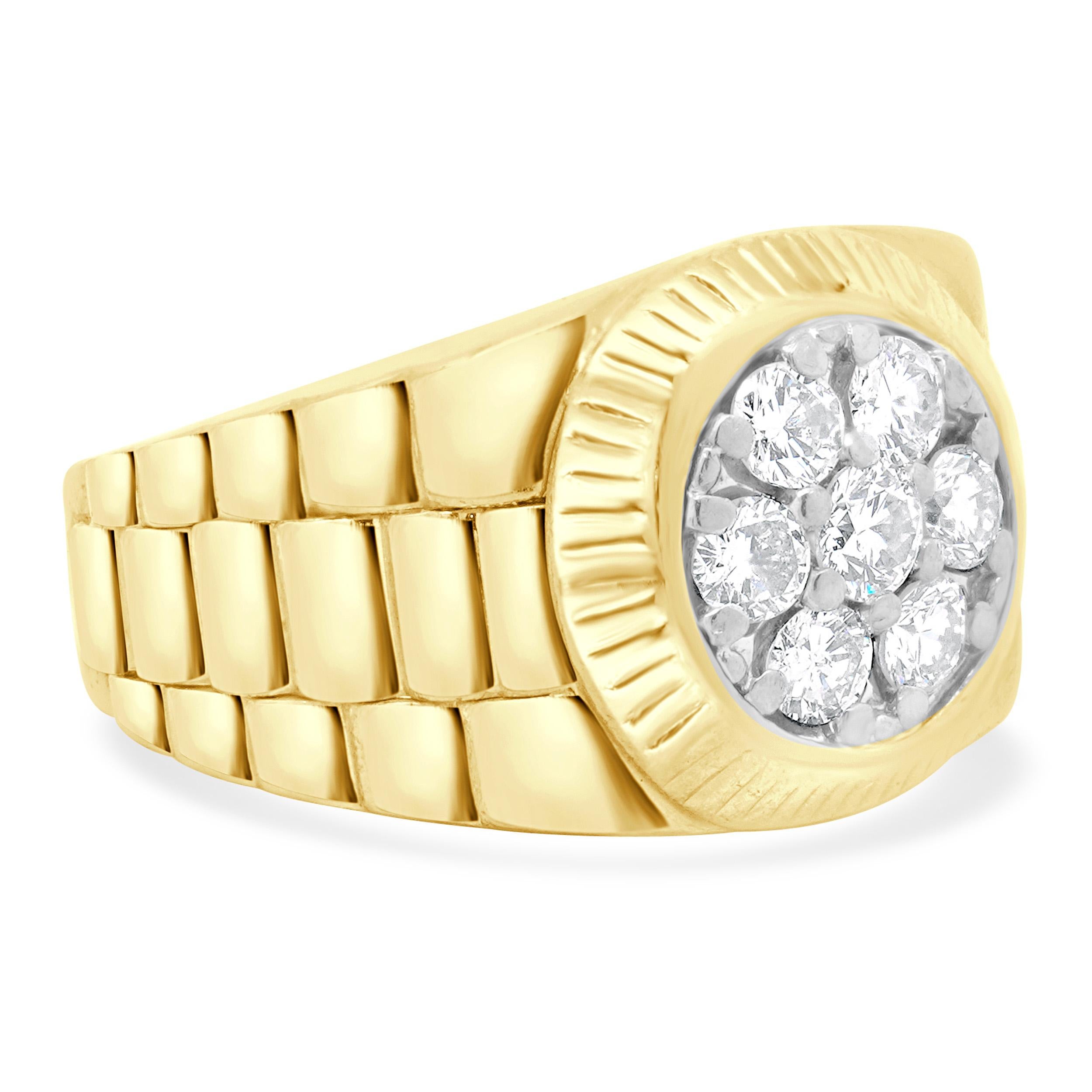 Taille ronde Bague grappe de diamants en or jaune 18 carats en vente