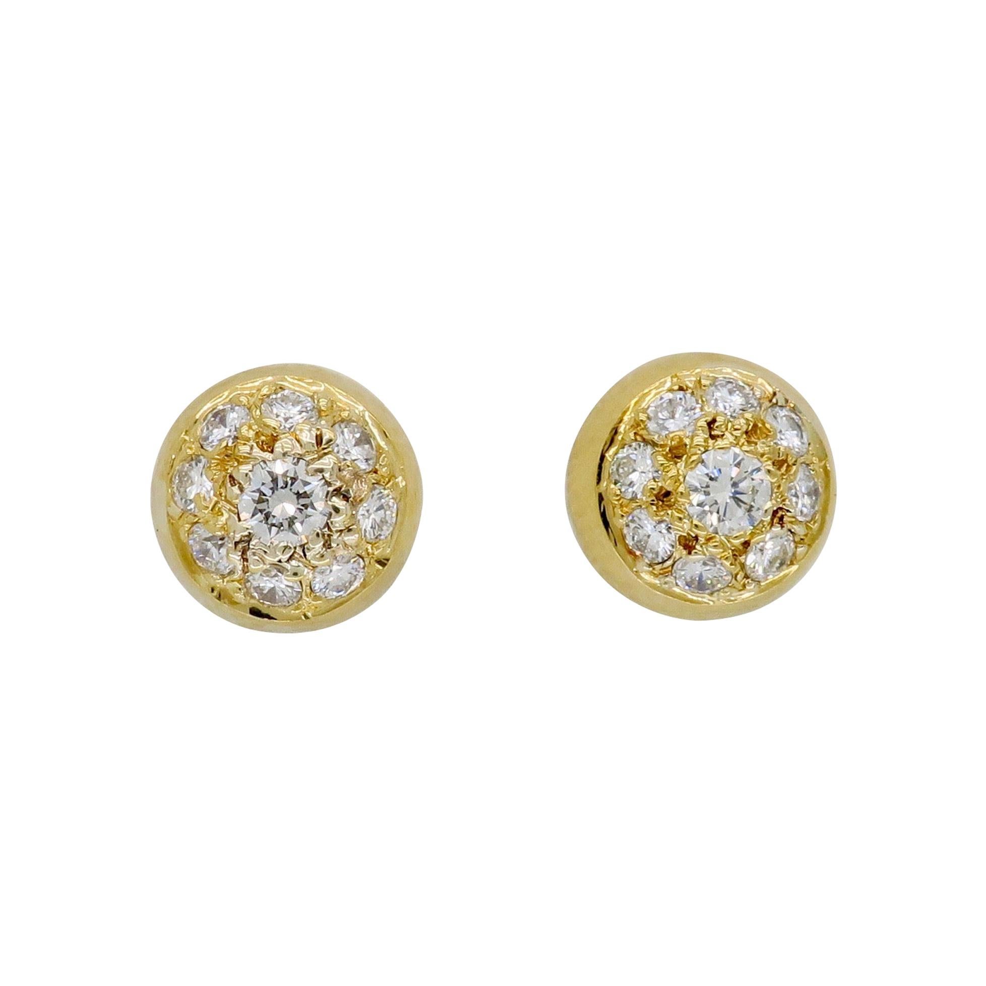 18 Karat Yellow Gold Diamond Cluster Studs Earrings For Sale