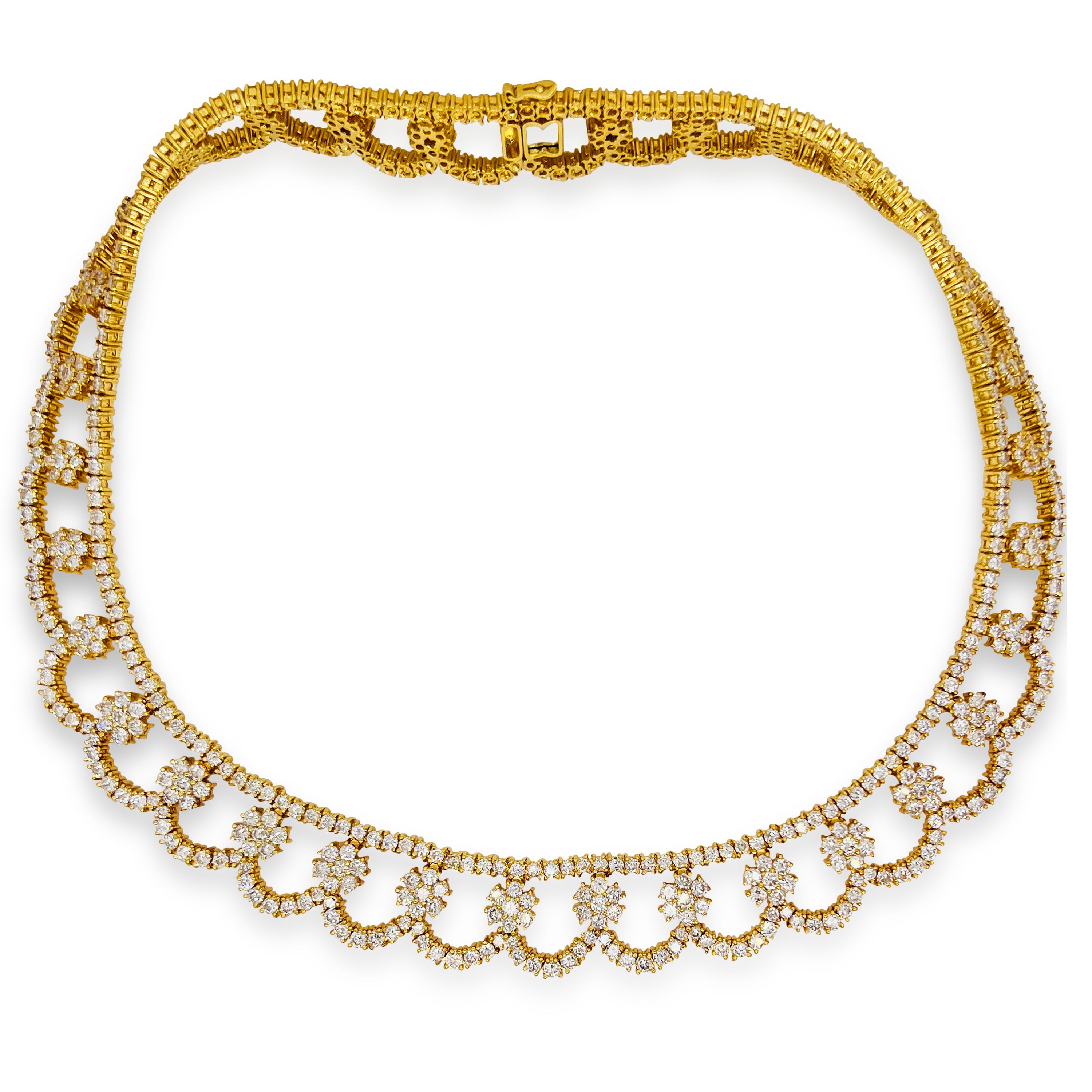 Modern 18 Karat Yellow Gold Diamond Clusters Choker Necklace For Sale