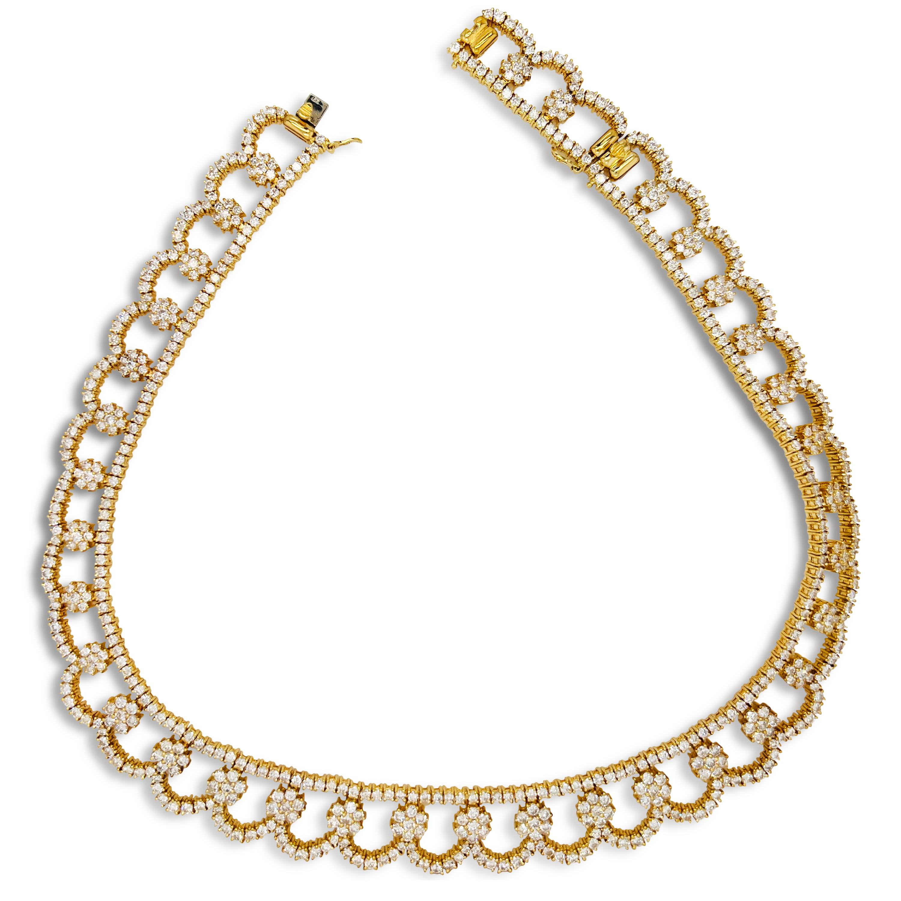 18 Karat Yellow Gold Diamond Clusters Choker Necklace In Excellent Condition For Sale In Boca Raton, FL