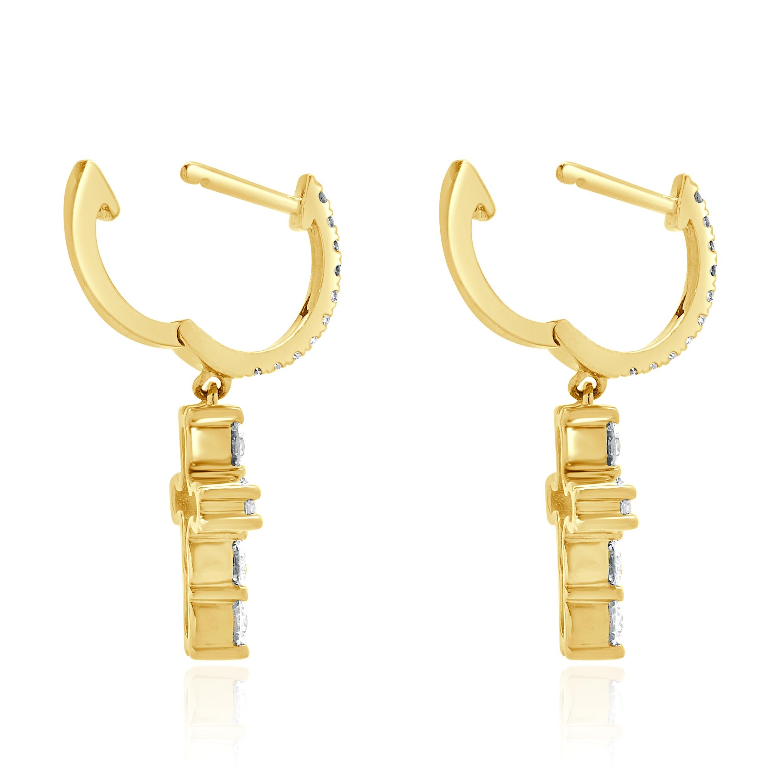 Orecchini a goccia con croce di diamanti in oro giallo 18 carati In condizioni ottime in vendita a Scottsdale, AZ