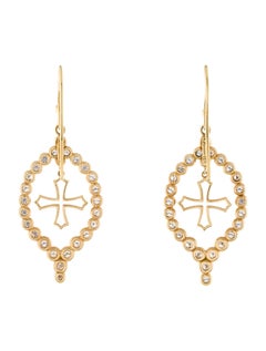 18 Karat Yellow Gold Diamond Cross Earrings