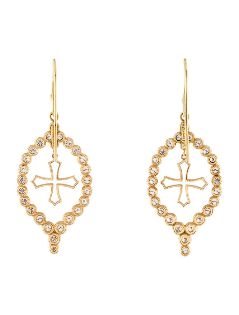 18 Karat Yellow Gold Diamond Cross Earrings For Sale at 1stDibs
