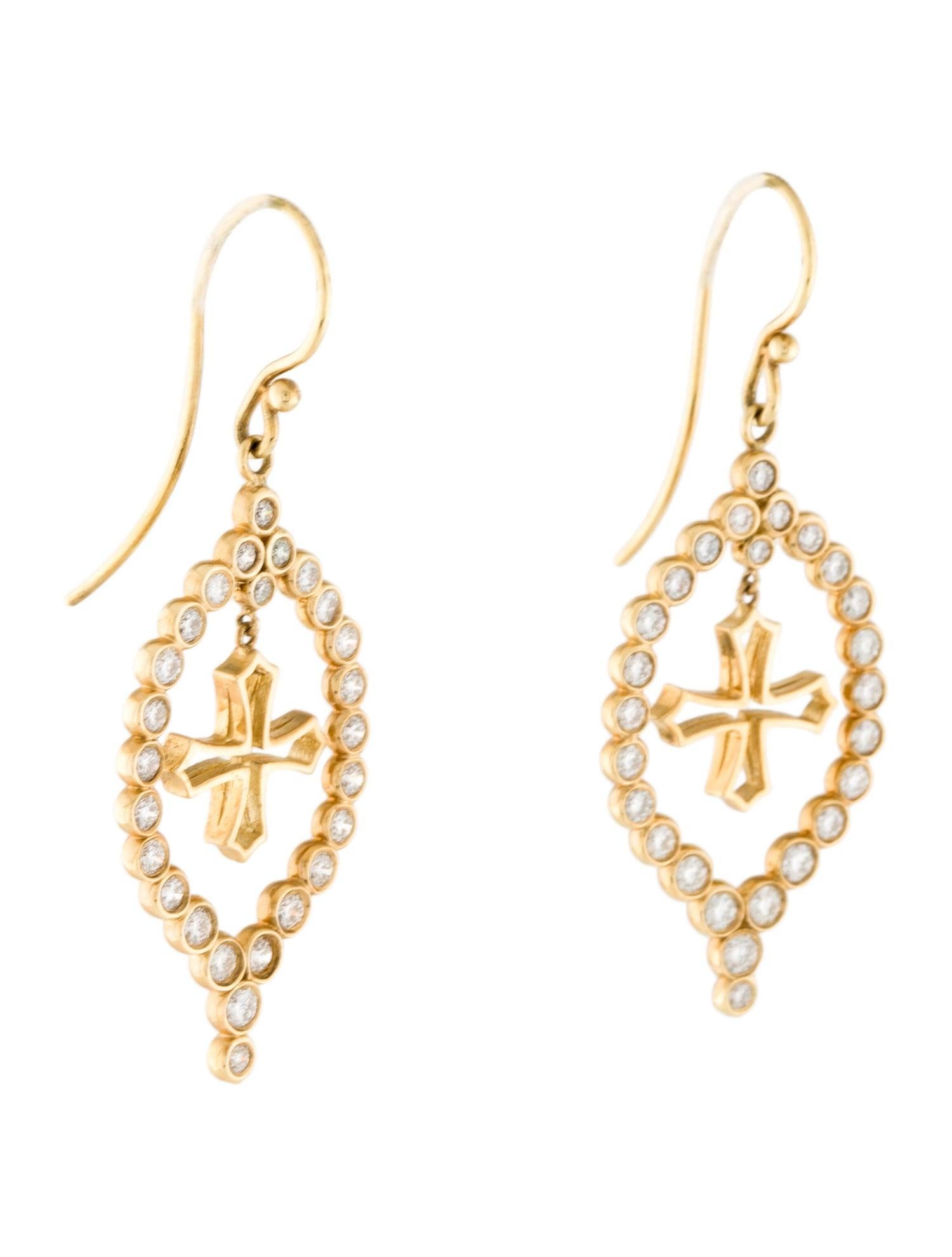 diamond cross dangle earrings