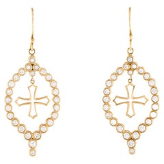 18 Karat Yellow Gold Diamond Cross Earrings