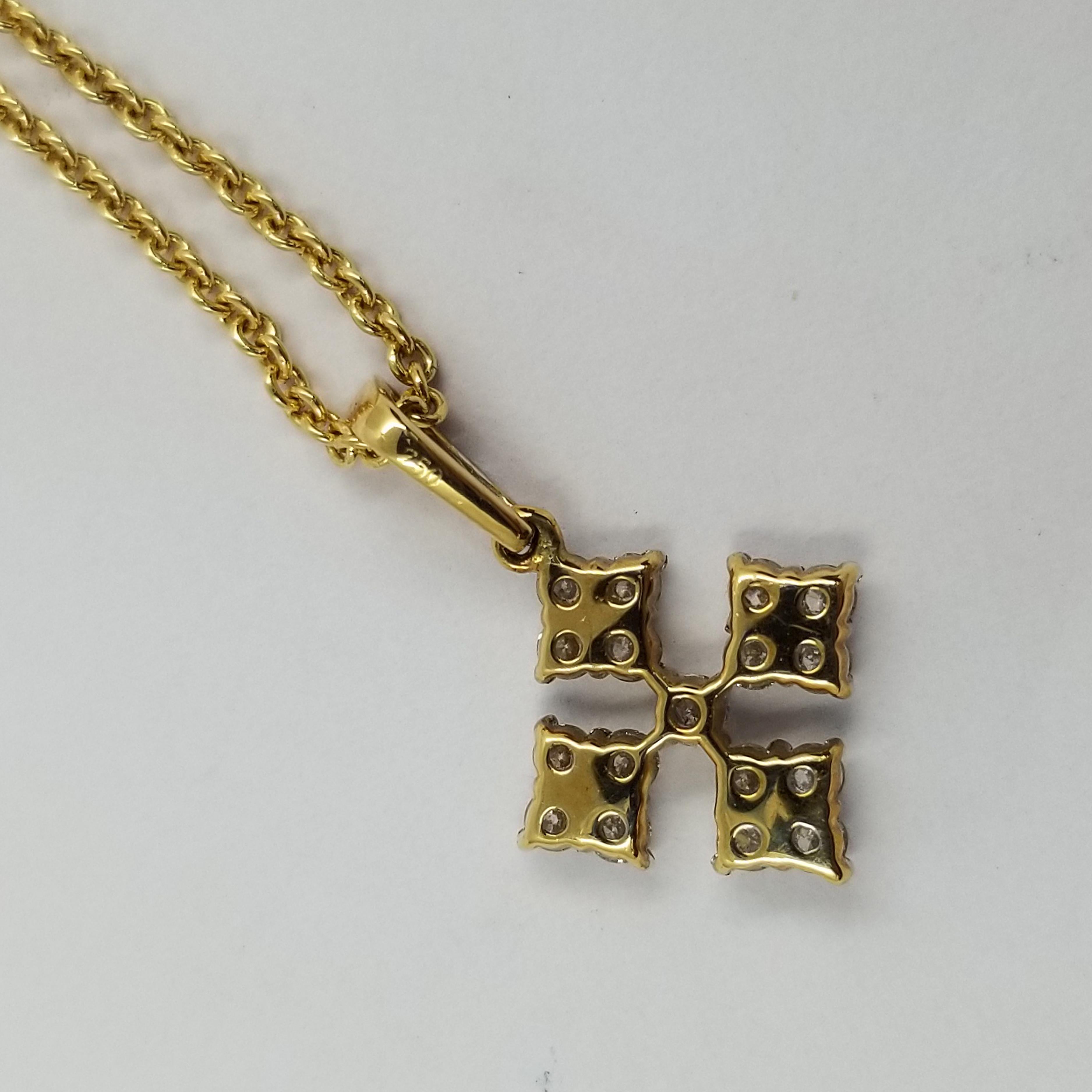 Round Cut 18 Karat Yellow Gold Diamond Cross Necklace