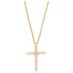 18 Karat Yellow Gold Diamond Cross Pendant Necklace