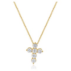 18 Karat Yellow Gold Diamond Cross Pendant Necklace