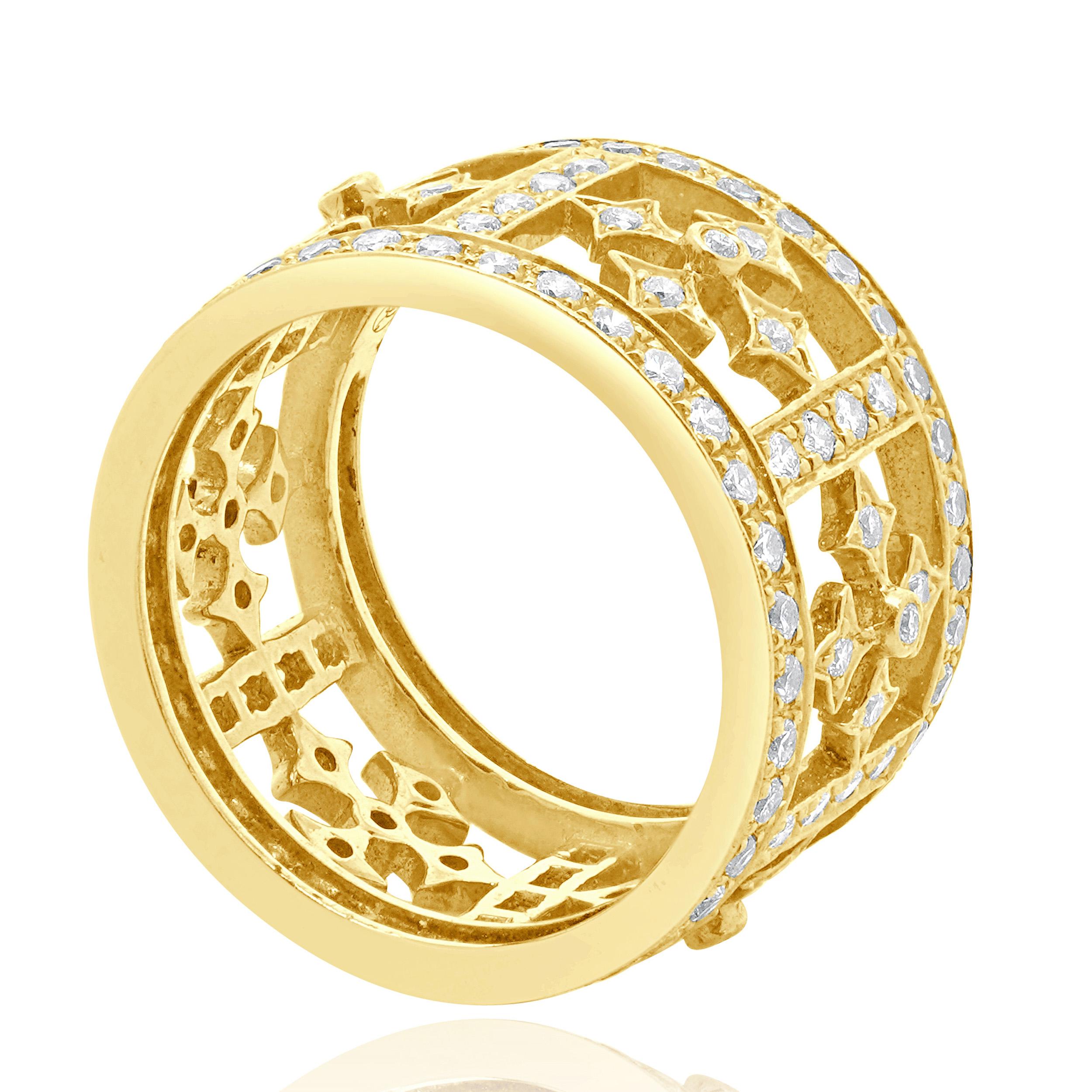 Bague croix en or jaune 18 carats et diamants Bon état - En vente à Scottsdale, AZ