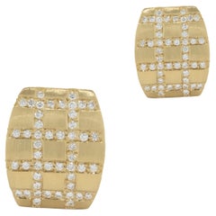18 Karat Yellow Gold Diamond Crosshatch Earrings