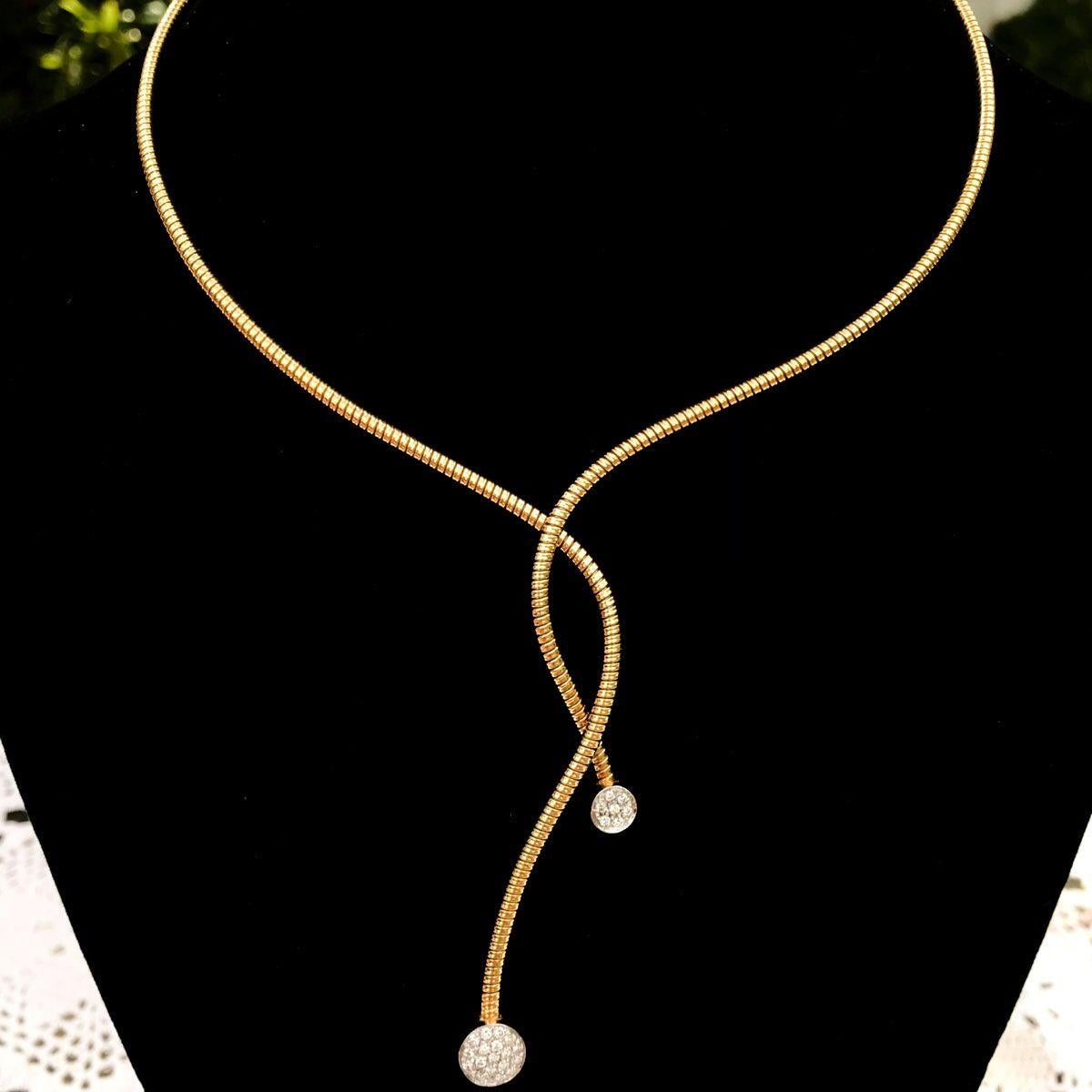18 Karat Yellow Gold Diamond Crossover Necklace For Sale 5