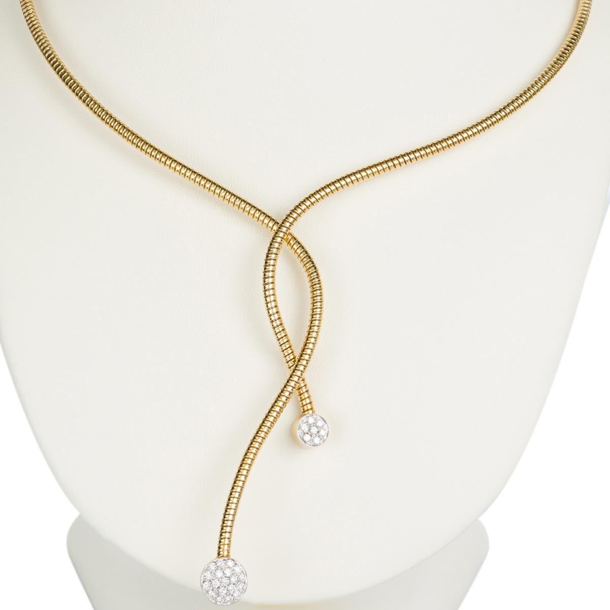 18 Karat Yellow Gold Diamond Crossover Necklace For Sale 2