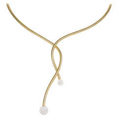 18 Karat Yellow Gold Diamond Crossover Necklace