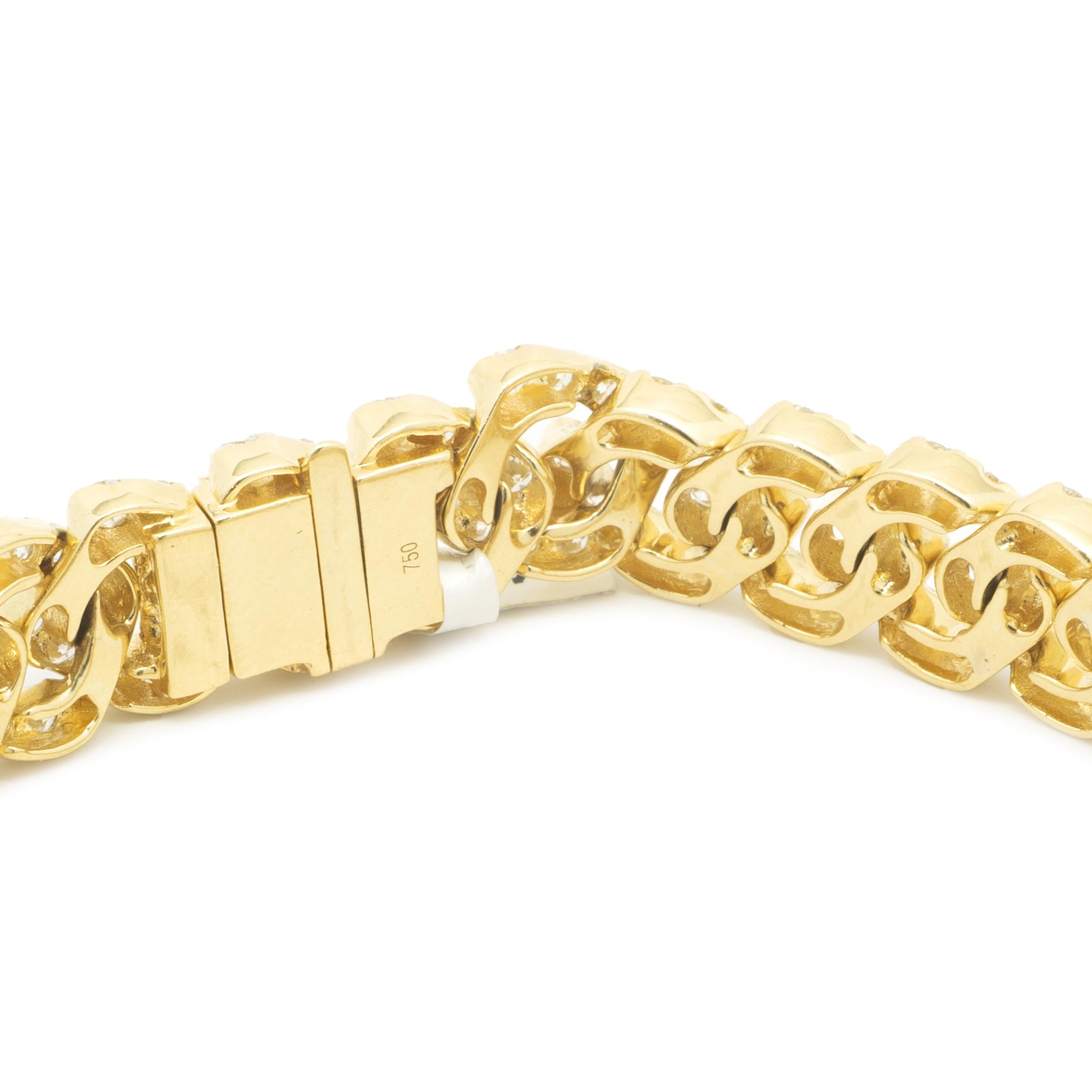 Bracelet à maillons cubains en or jaune 18 carats et diamants Excellent état - En vente à Scottsdale, AZ