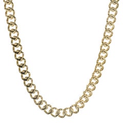 18 Karat Yellow Gold Diamond Cuban Link Necklace