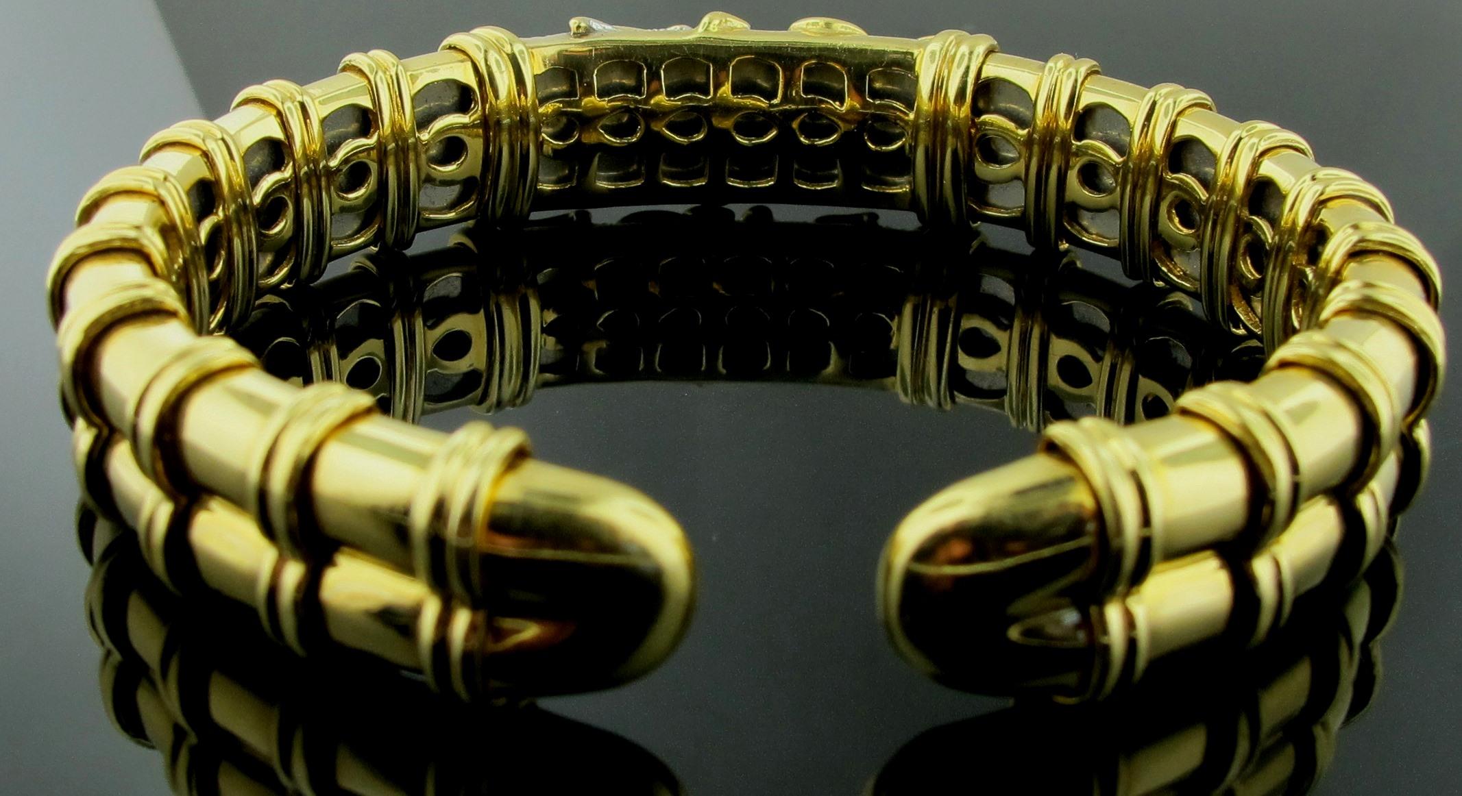 Round Cut 18 Karat Yellow Gold and Diamond Cuff Bracelet