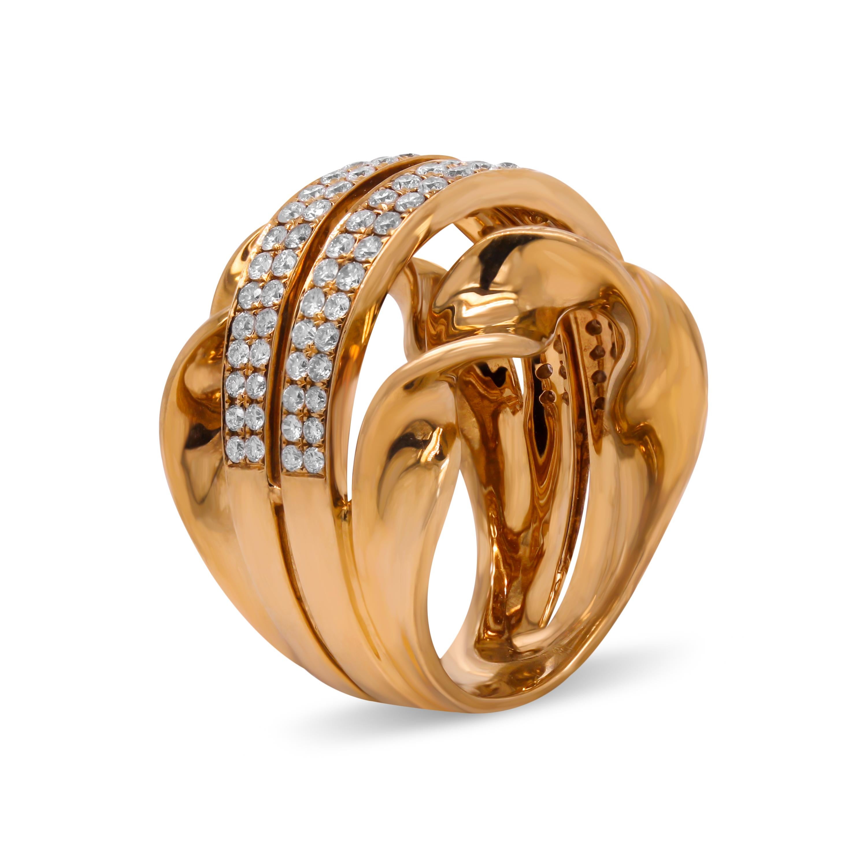 Breiter Ring aus 18 Karat Gelbgold mit Diamanten im geschwungenen Stil (Zeitgenössisch) im Angebot