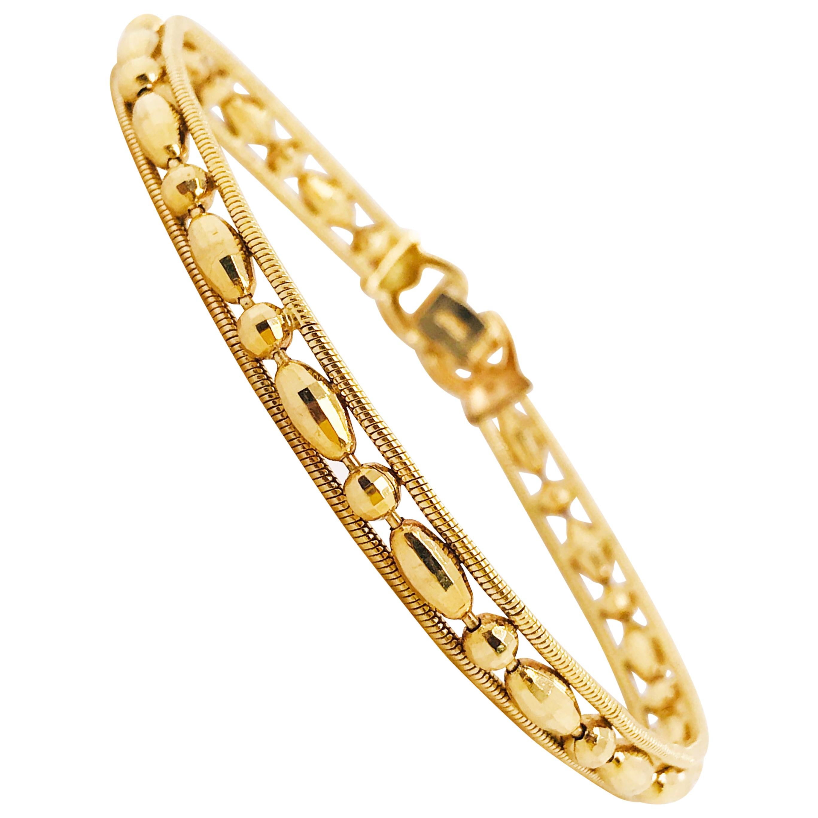 18 Karat Yellow Gold Diamond Cut Bead Bracelet