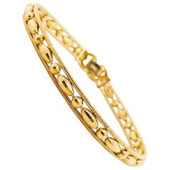 18 Karat Yellow Gold Diamond Cut Bracelet Heavy Weight 6.75 Inches 5 MM Wide