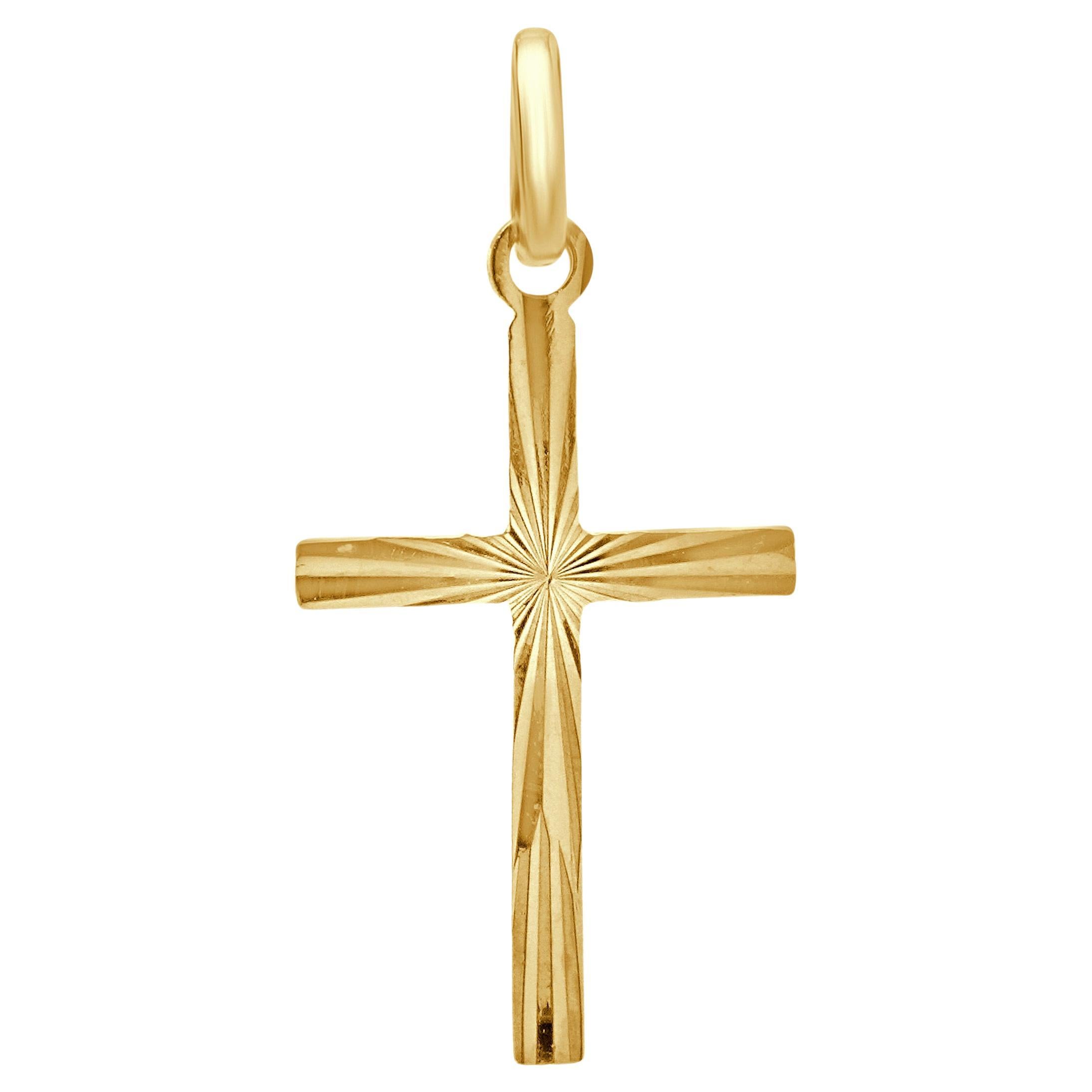 18 Karat Yellow Gold Diamond Cut Cross Pendant