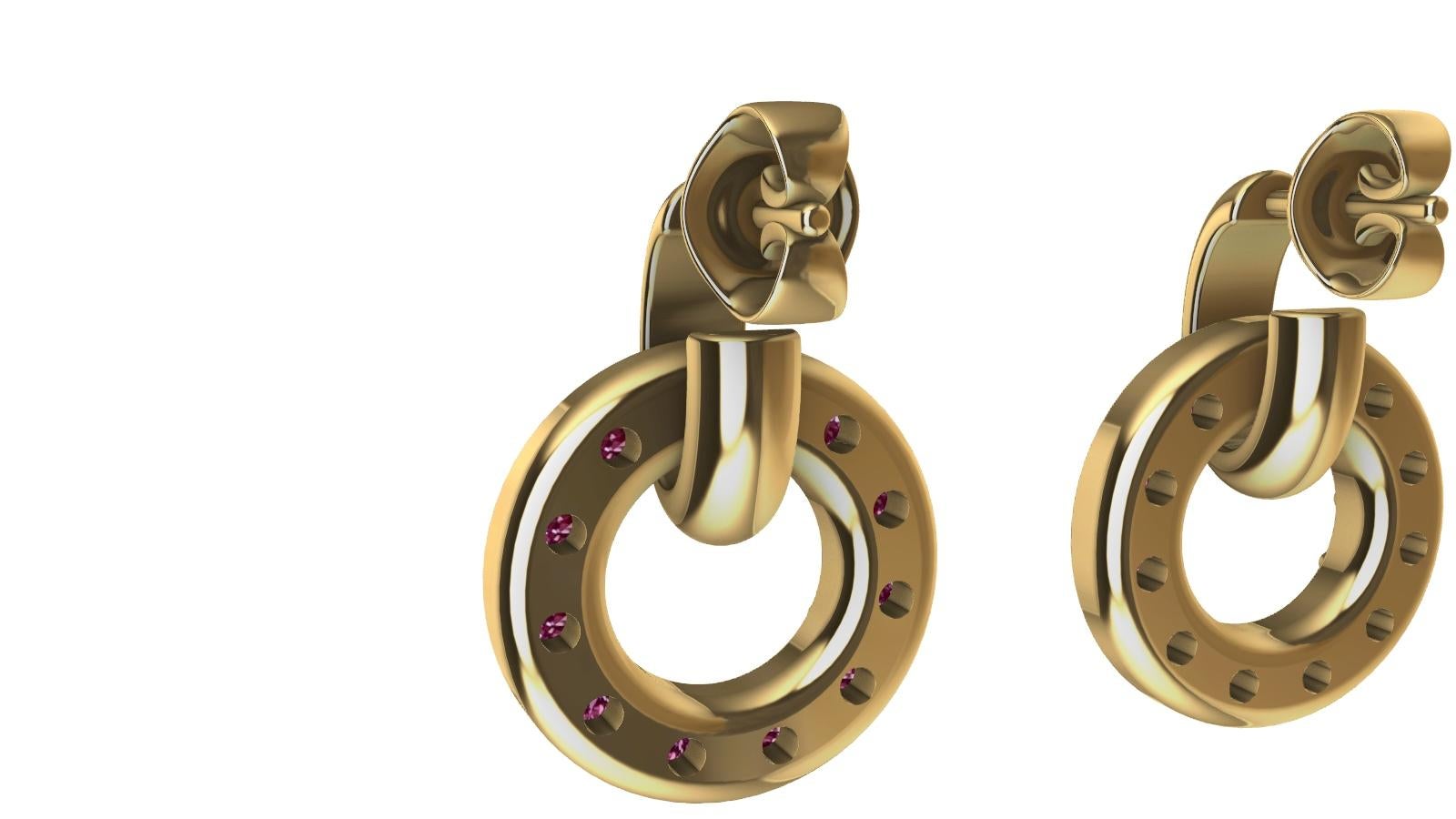 Petites boucles d'oreilles pendantes en or jaune 18 carats avec saphirs roses taille diamant Neuf - En vente à New York, NY