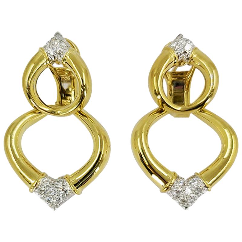Yellow Gold and Diamond Detachable Door Knocker Earrings