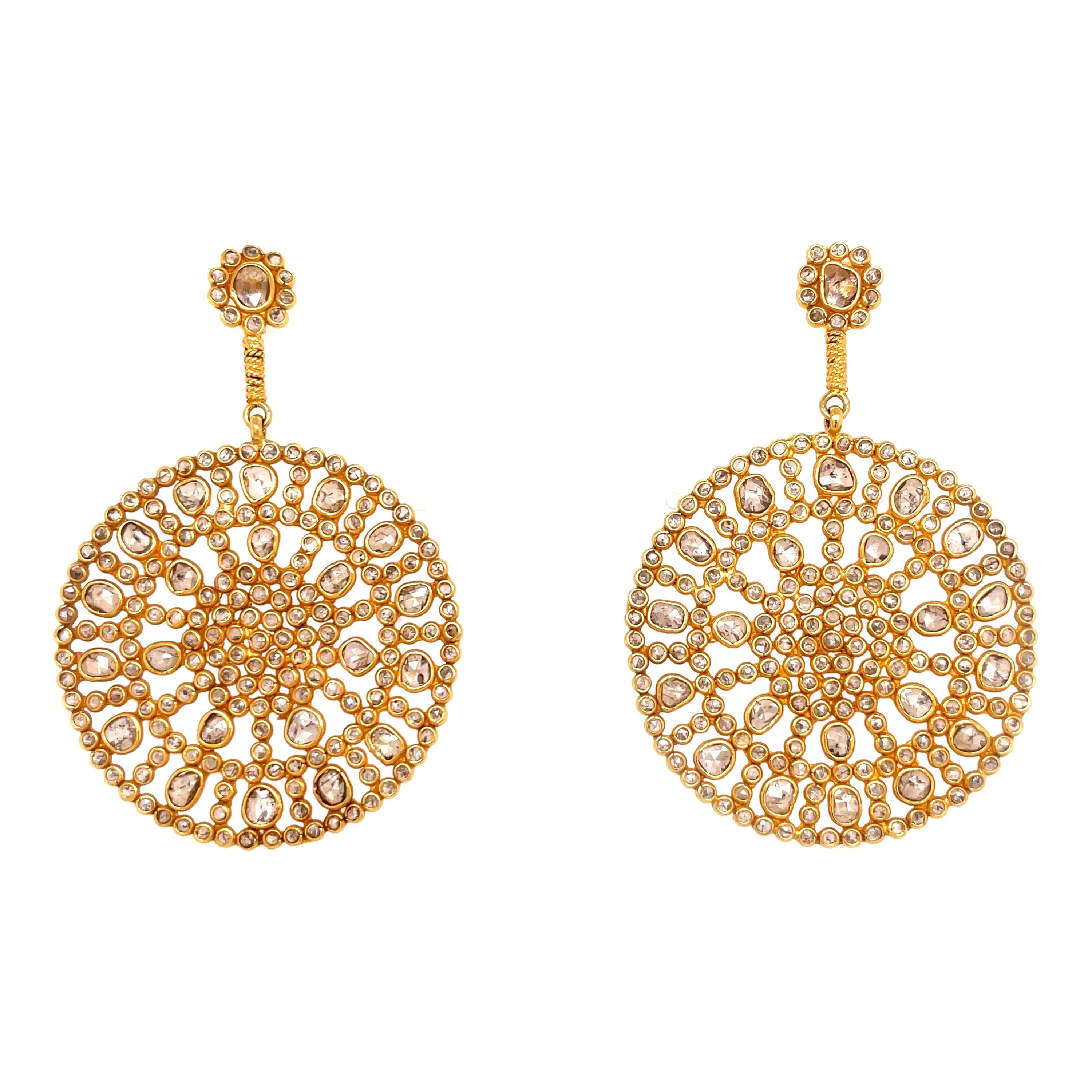 Große 18 Karat Gelbgold Diamant-Tropfen-Ohrringe mit geschliffenen Scheiben 11 Karat