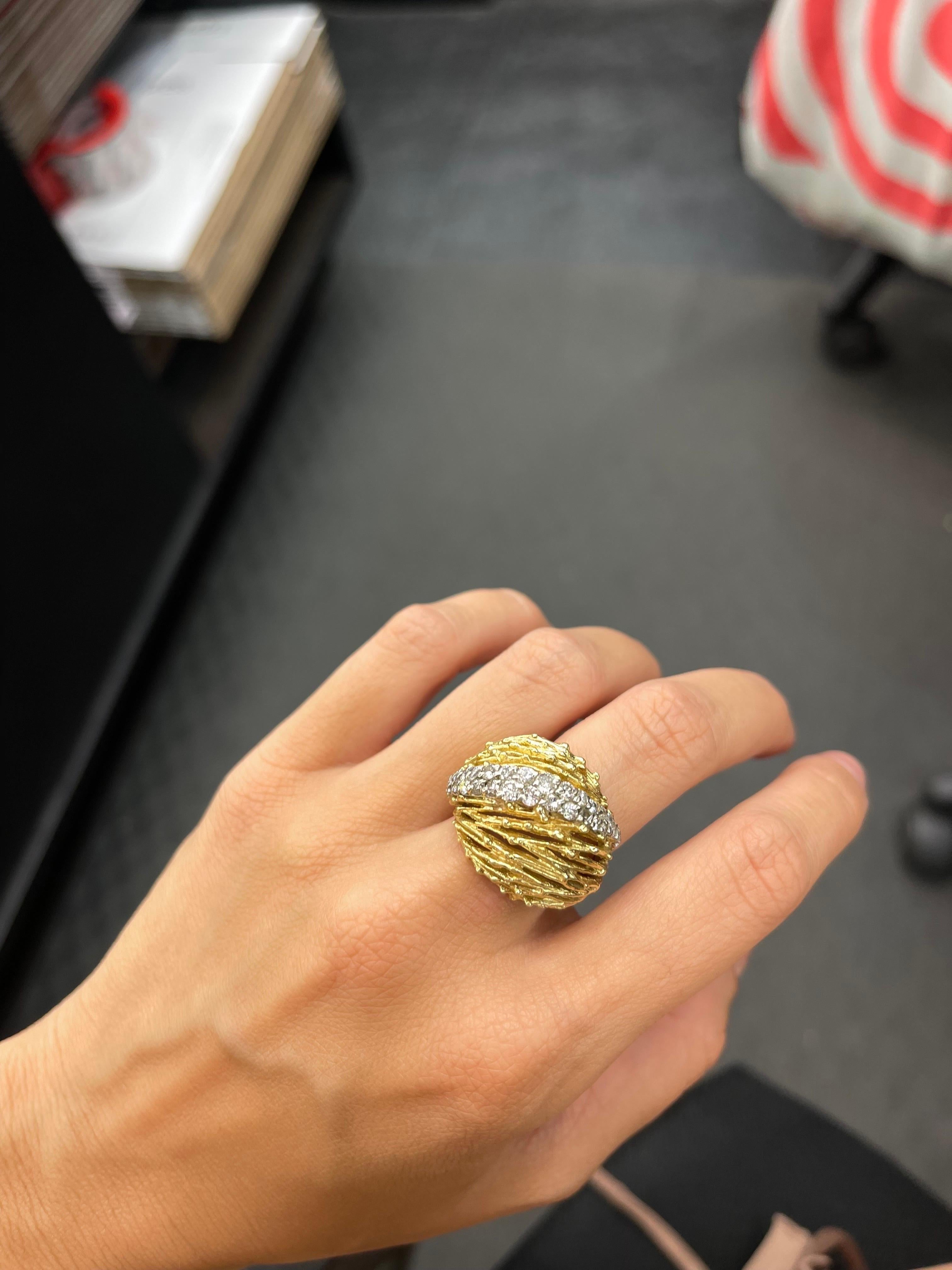 Contemporary 18 Karat Yellow Gold Diamond Dome Ring 0.60 Carats 17.1 Grams For Sale