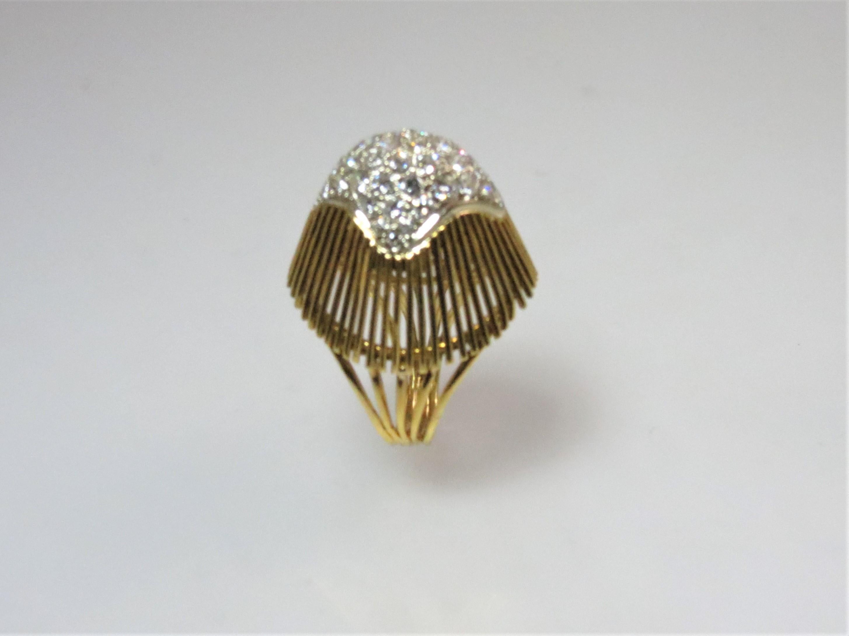 Contemporary 18 Karat Yellow Gold Diamond Dome Ring For Sale
