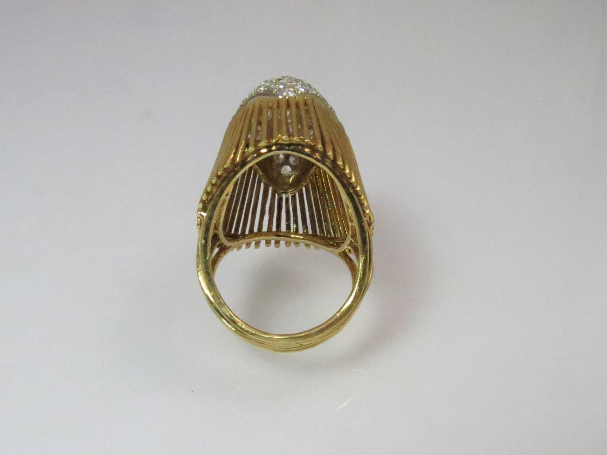 Round Cut 18 Karat Yellow Gold Diamond Dome Ring For Sale