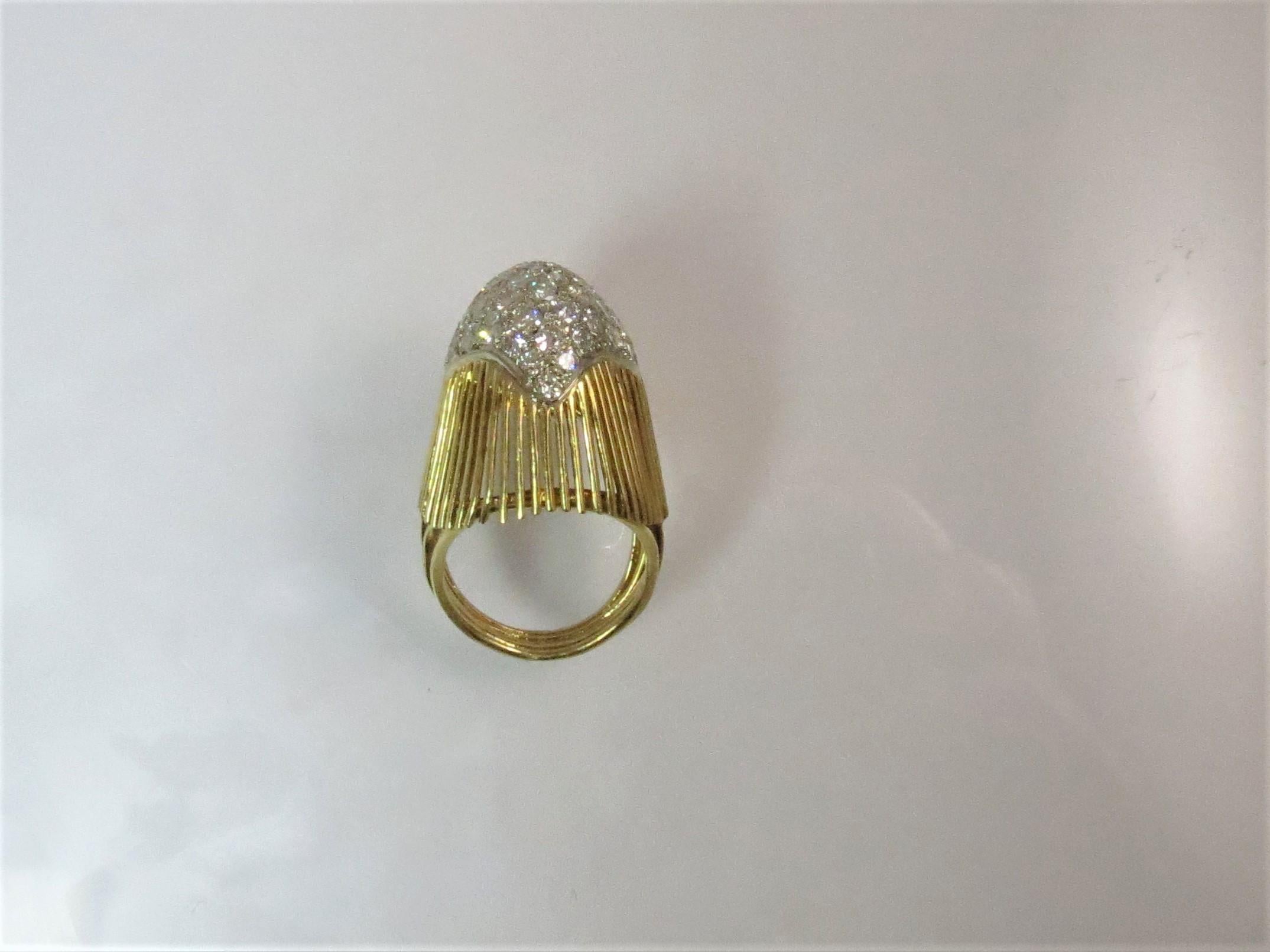 18 Karat Yellow Gold Diamond Dome Ring In Excellent Condition For Sale In Chicago, IL