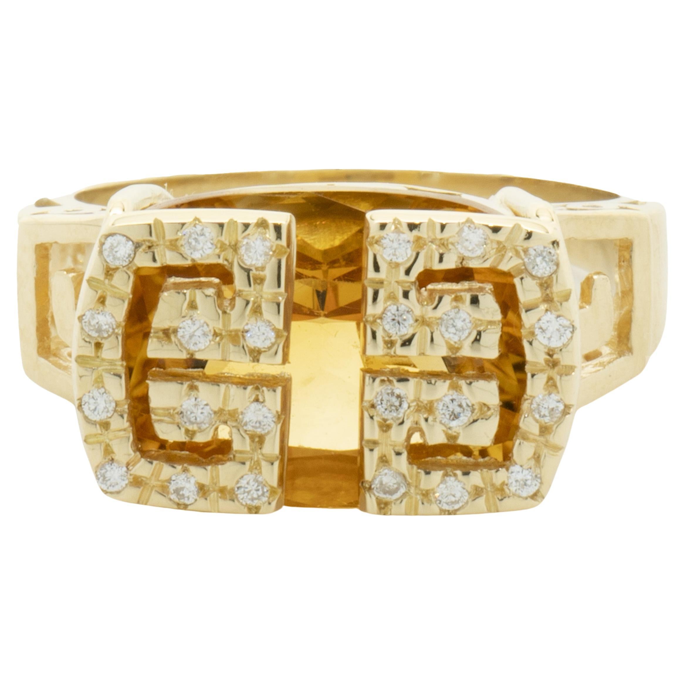 18 Karat Yellow Gold Diamond Double G Signet Ring For Sale