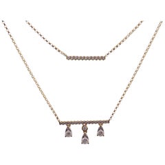 18 Karat Yellow Gold Diamond Double-Strand Bar Pear Necklace