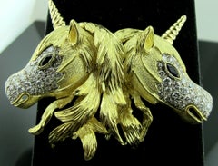 18 Karat Yellow Gold and Diamond Double Unicorn Brooch/Necklace