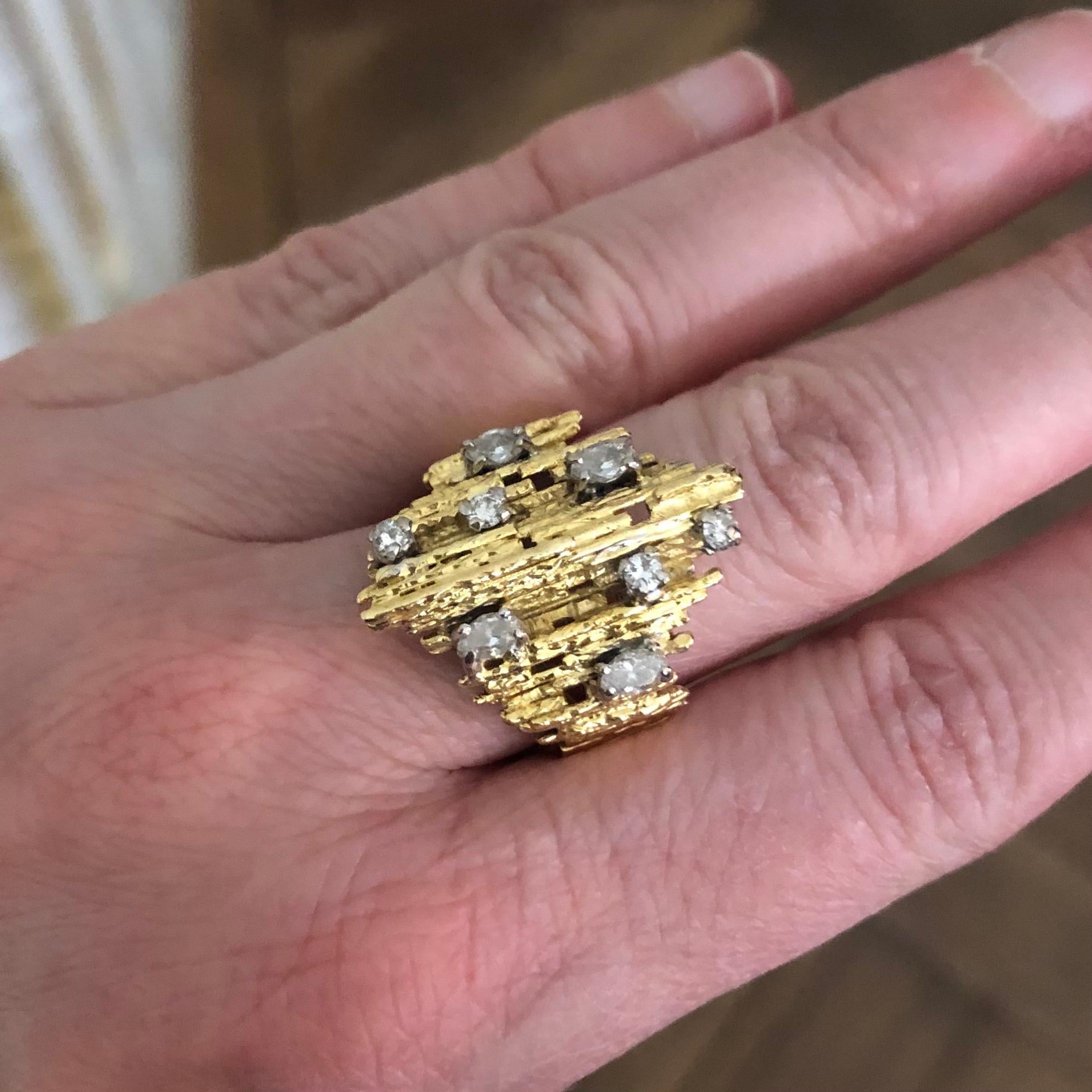 Modern 18 Karat Yellow Gold Diamond Dress Ring by Andrew Grima, 1976