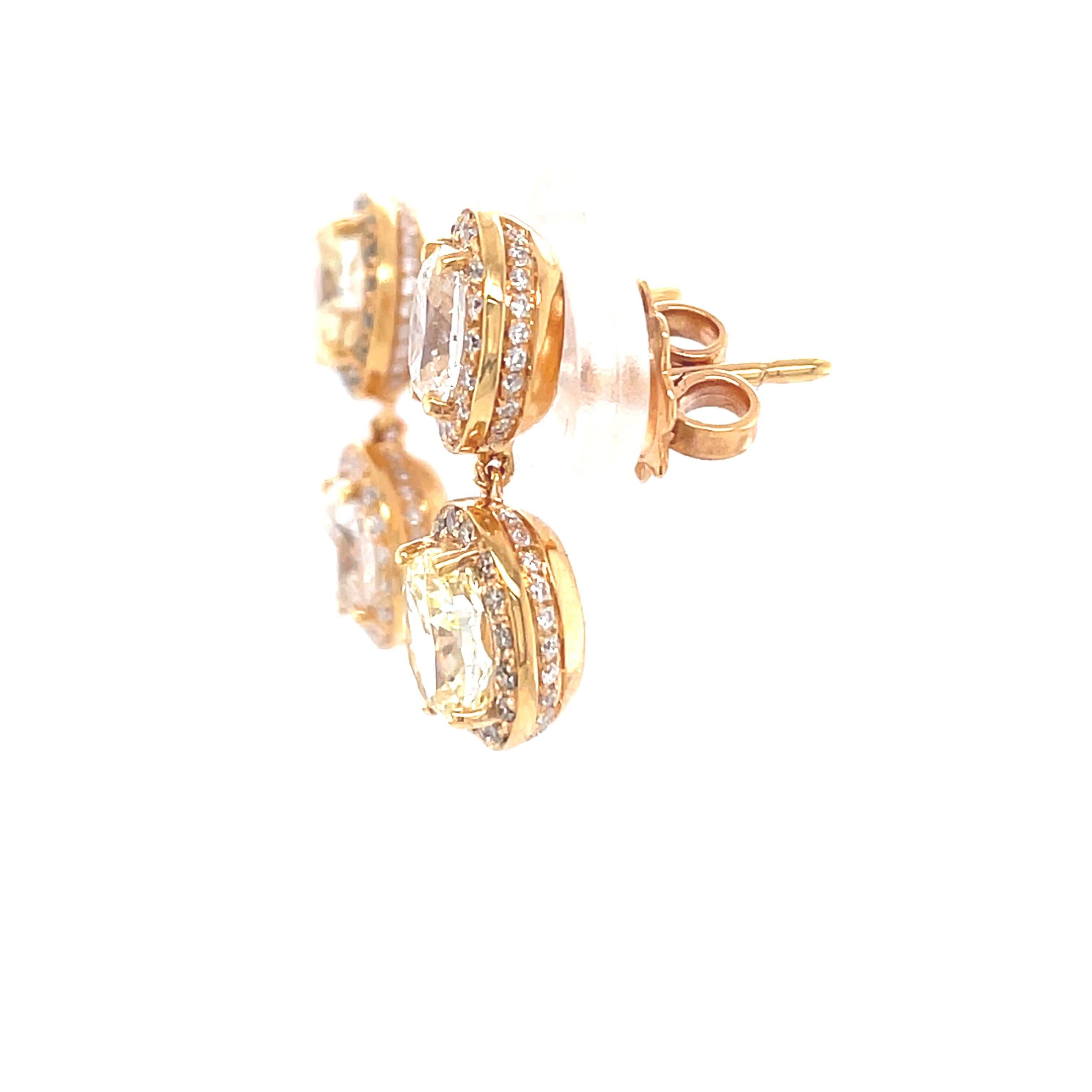 Women's 18 Karat Yellow Gold Diamond Drop Earrings For Sale