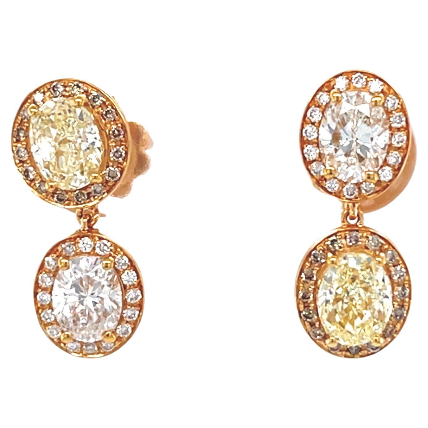 18 Karat Yellow Gold Diamond Drop Earrings For Sale