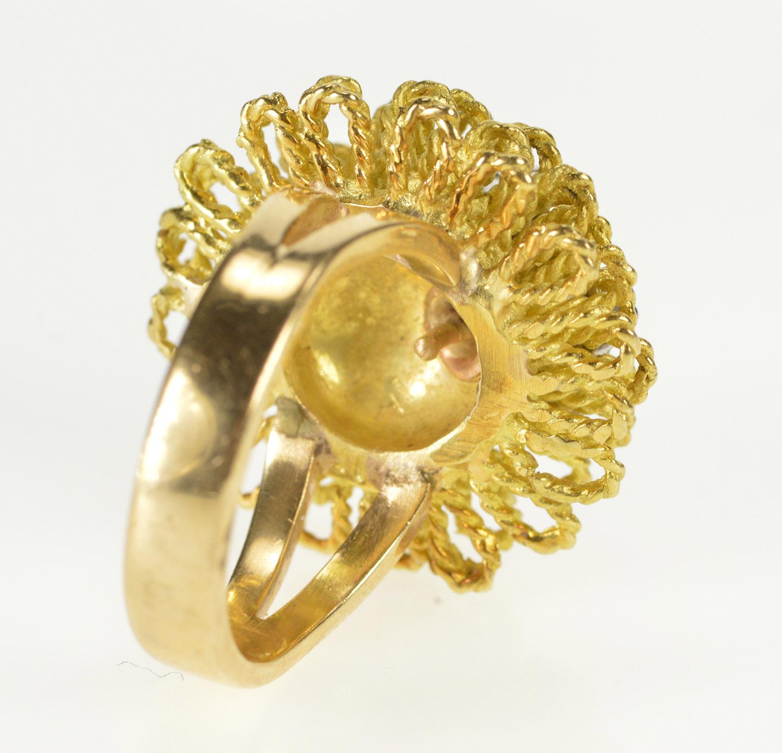 Modern 18 Karat Yellow Gold Diamond Emerald Floral Cocktail Ring For Sale