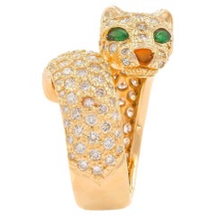 18 Karat Yellow Gold Diamond & Emerald Panther Ring