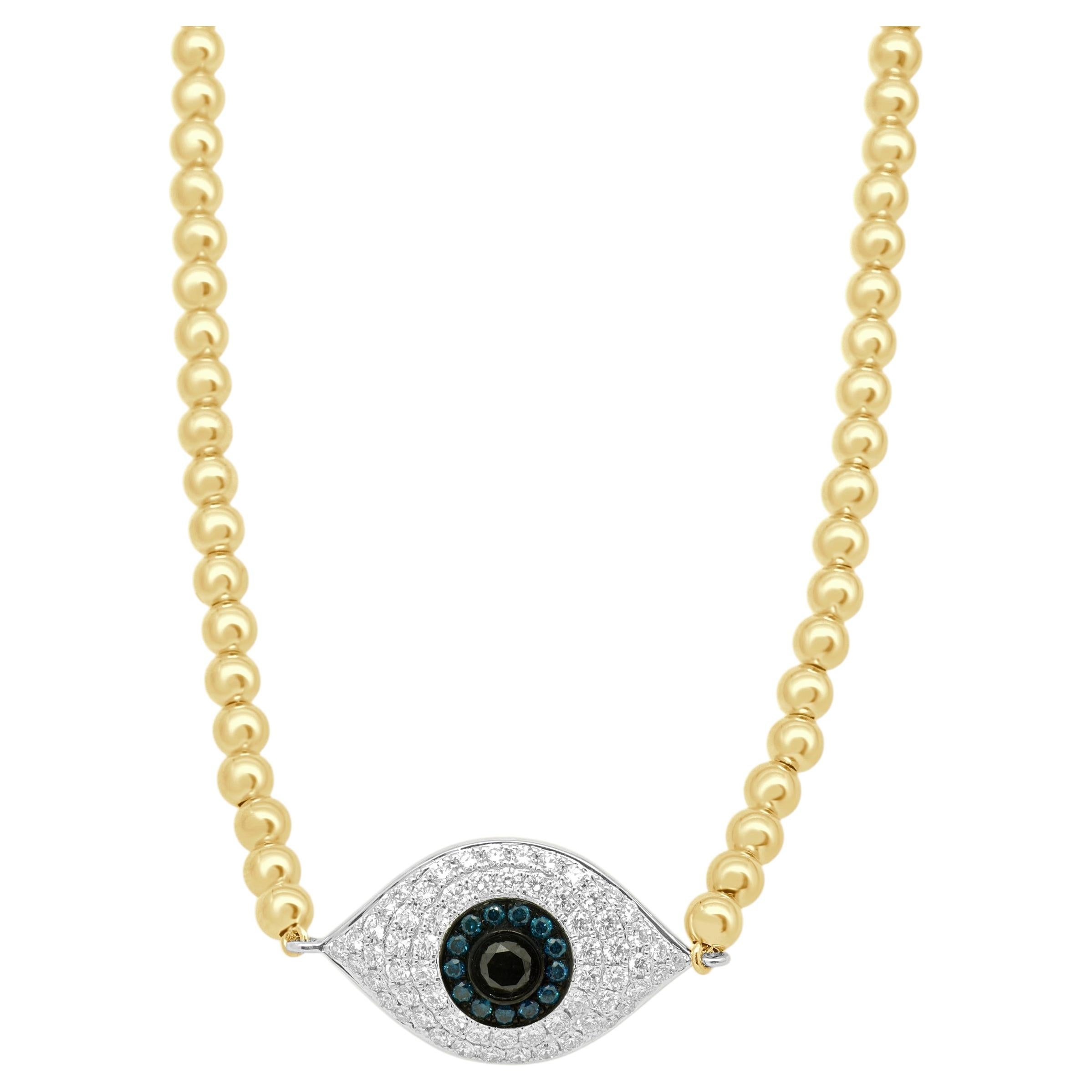 18 Karat Yellow Gold Diamond Evil Eye Necklace