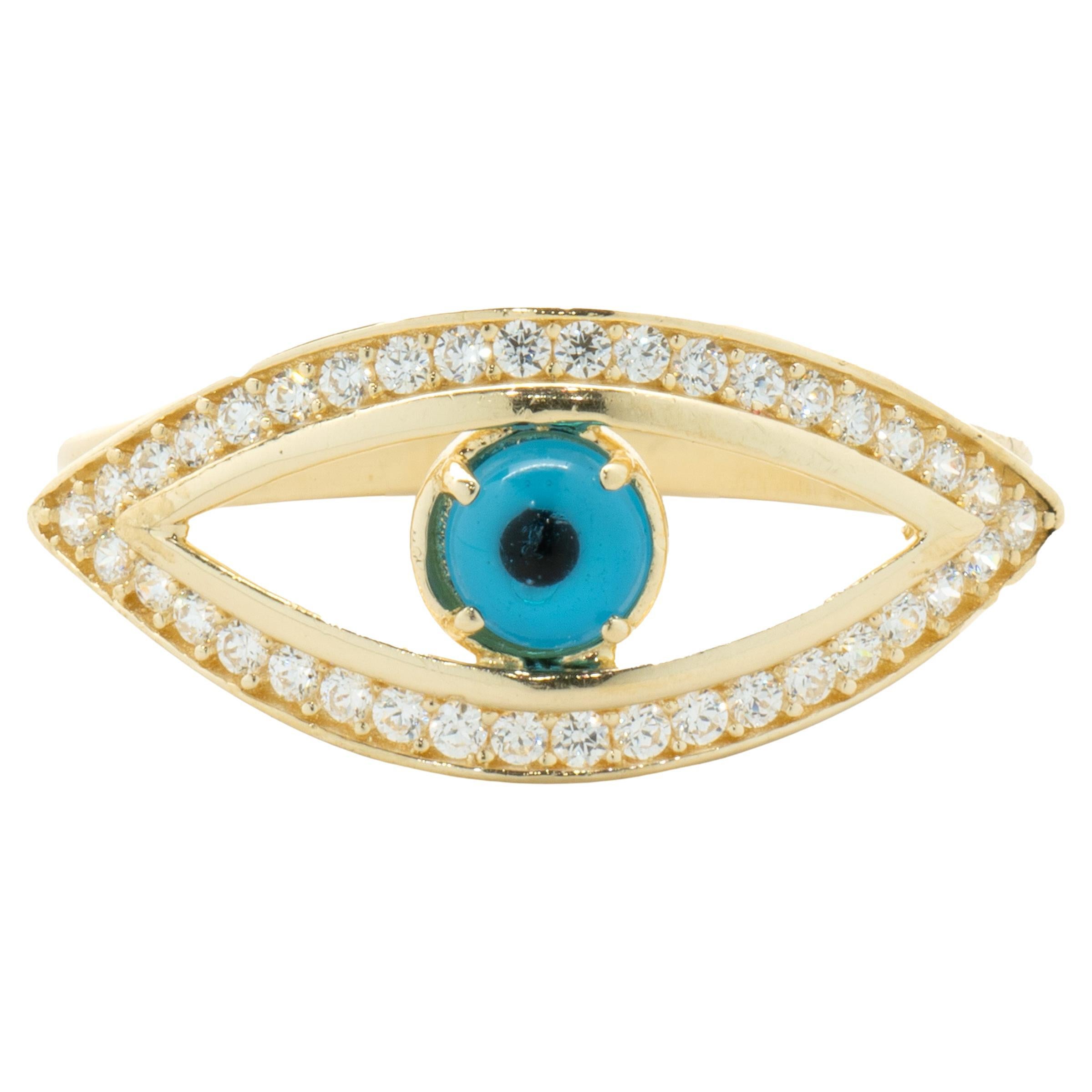 18 Karat Yellow Gold Diamond Evil Eye Ring For Sale