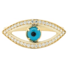 18 Karat Gelbgold Diamant Evil Eye Ring mit Evil Eye