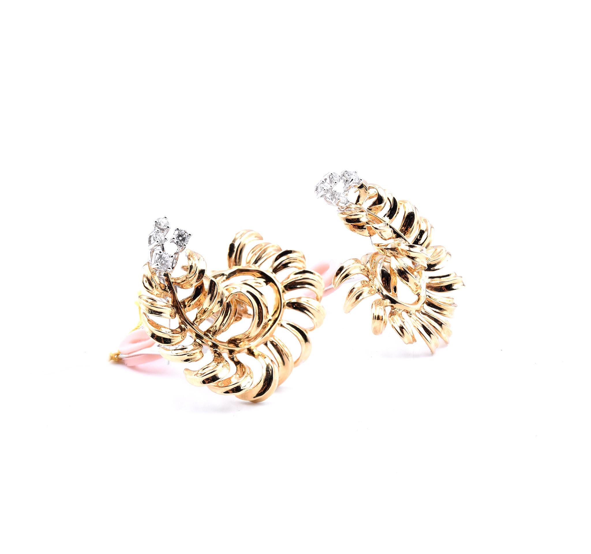 Material: 18K yellow gold
Diamonds: 8 round cuts = .70cttw
Color: G
Clarity: VS2
Dimensions: earrings measure 42mm long 
Fastenings: omega backs
Weight: 24.03 grams