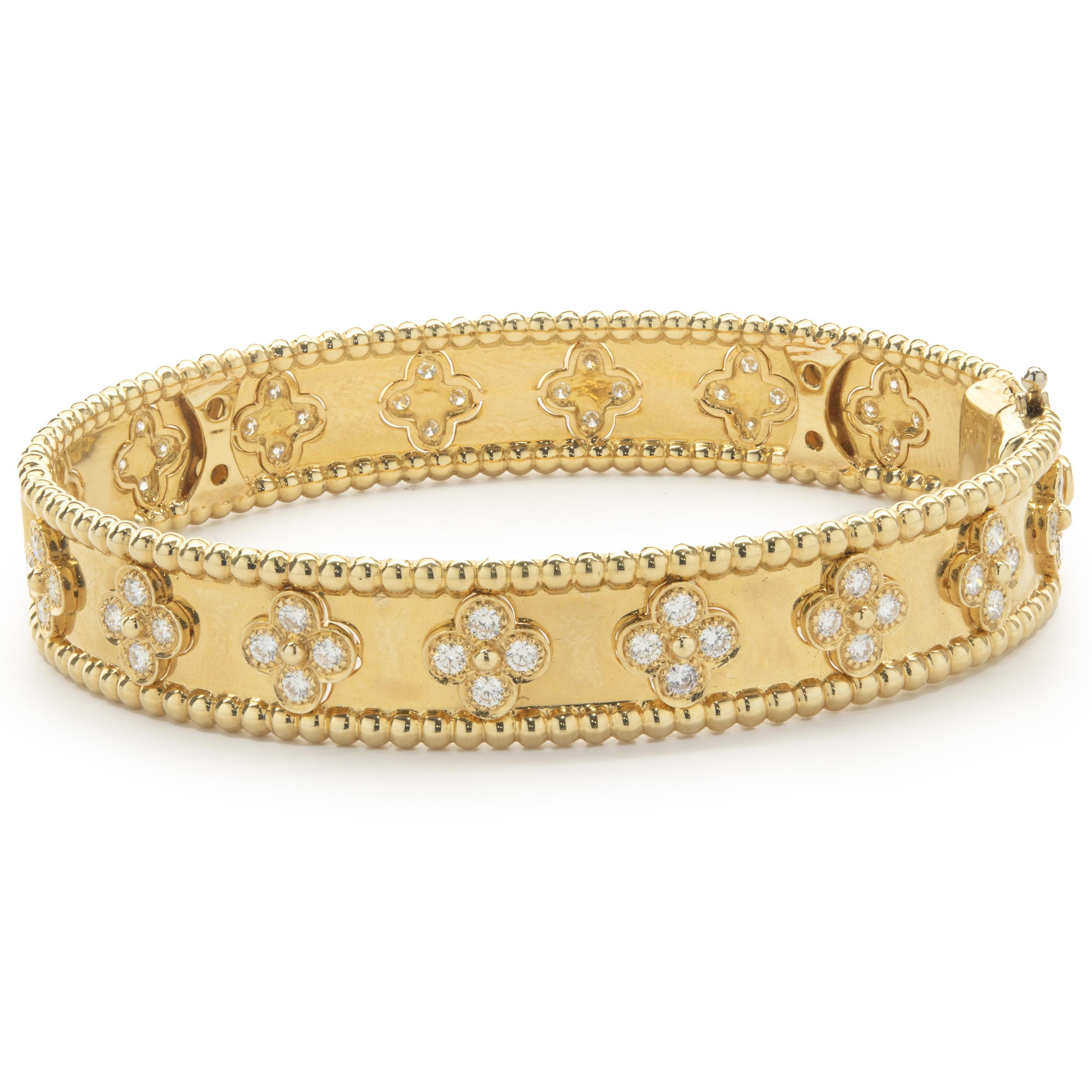 18 Karat Gelbgold Diamant-Blumen-Armreif (Rundschliff)