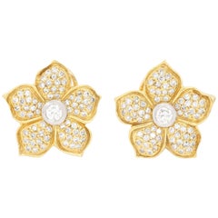 Orecchini a fiore in oro giallo 18 carati con diamanti