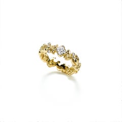 18 Karat Yellow Gold Diamond Flower Leaf Ring 0.28 Carat Total