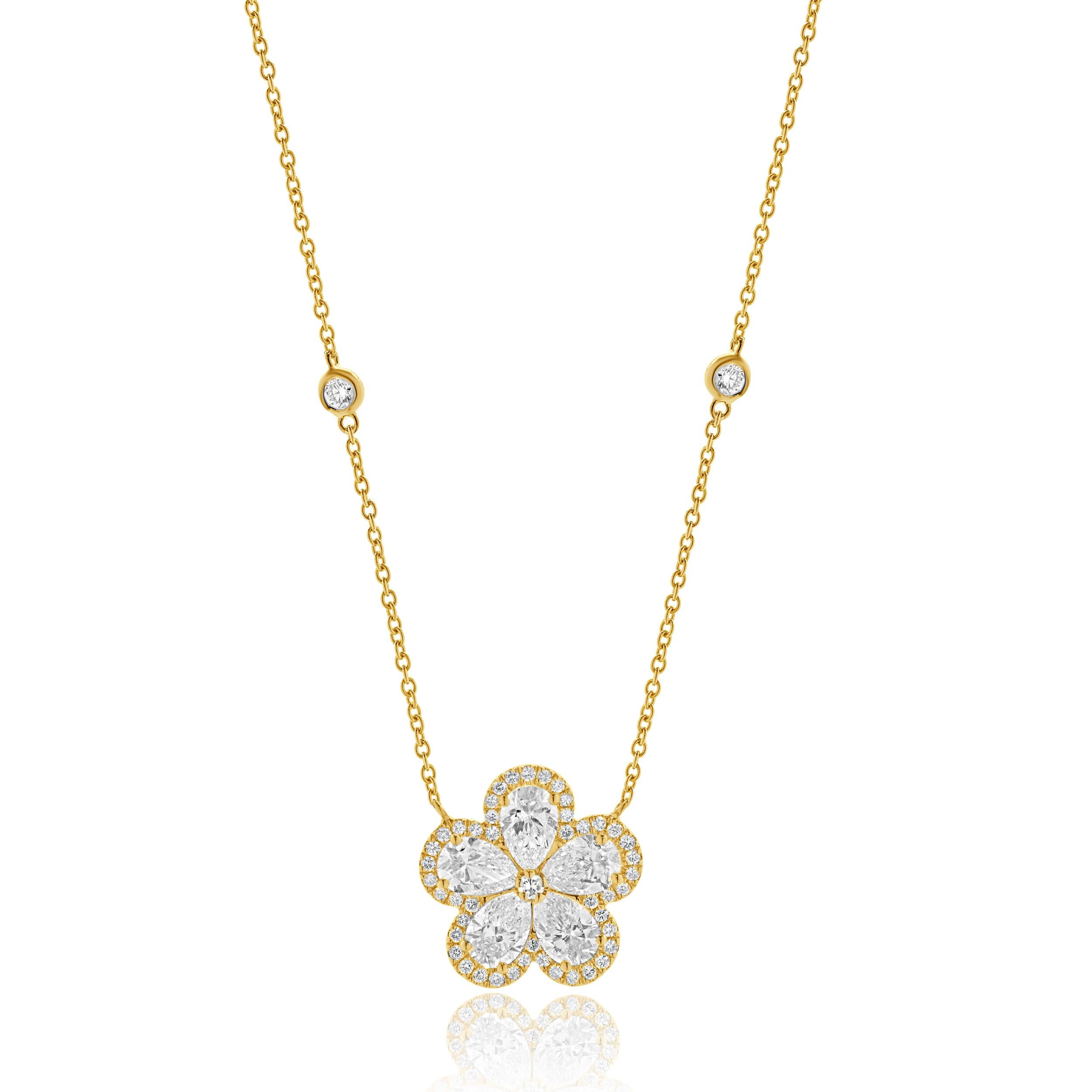 18 Karat Gelbgold Diamant-Blumen-Halskette