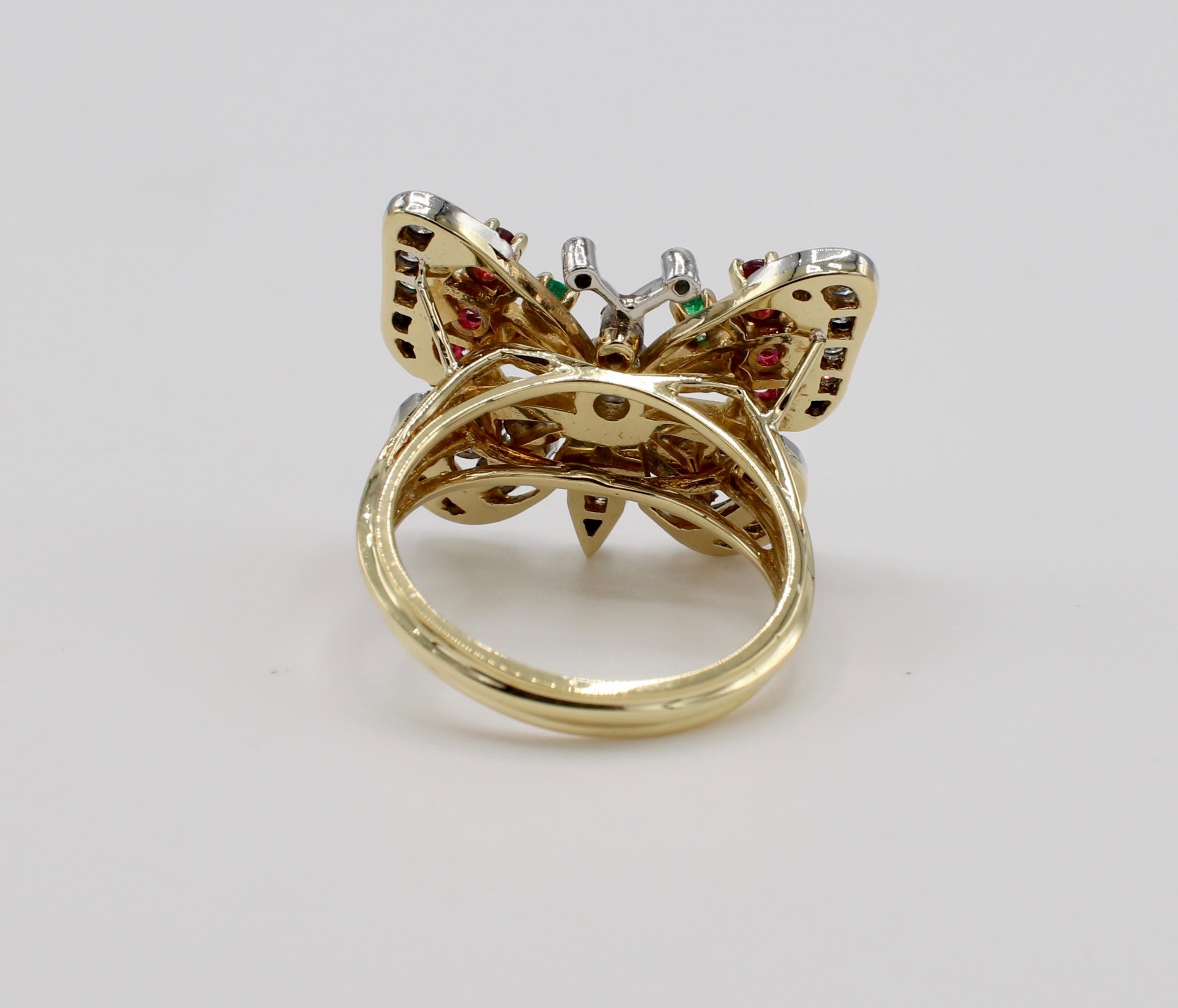 18 Karat Yellow Gold Diamond and Gemstone Butterfly Cocktail Ring In Excellent Condition In  Baltimore, MD