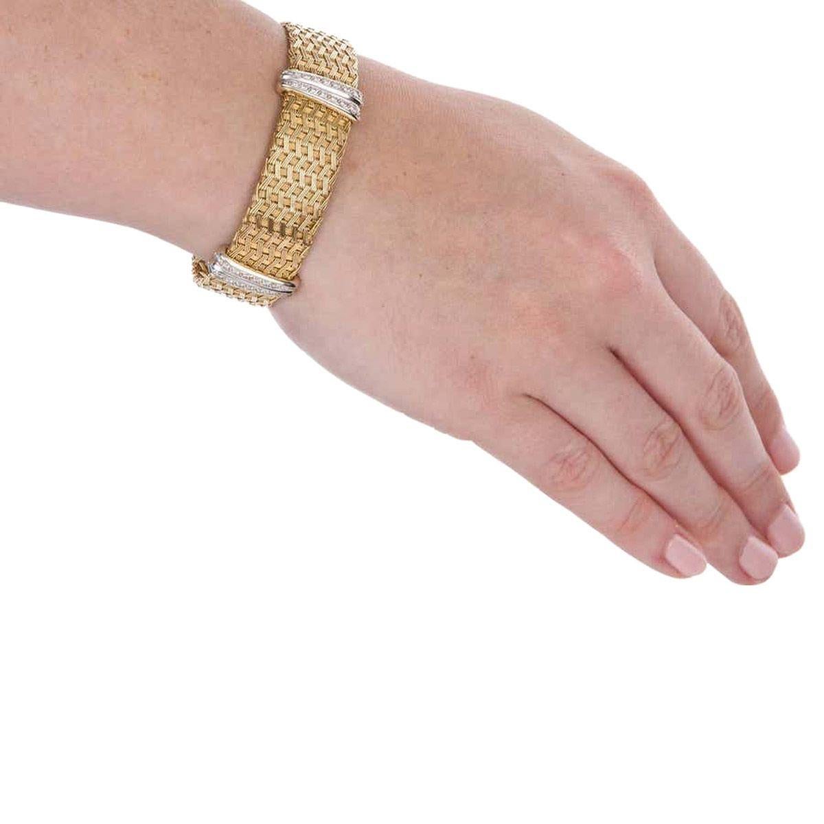 18 Karat Yellow Gold & Diamond German Crafted Woven Flexible Bracelet 2